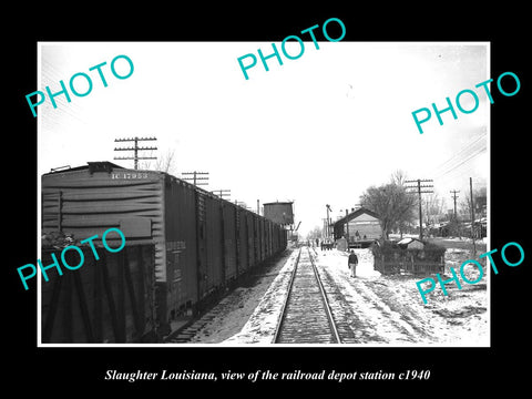 OLD LARGE HISTORIC PHOTO OF SLAUGHTER LOUISIANA RAILROAD DEPOT STATION c1940