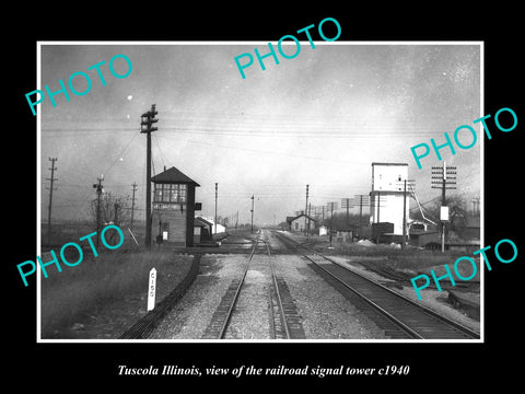 OLD LARGE HISTORIC PHOTO OF TUSCOLA ILLINOIS RAILROAD SIGANL TOWER c1940