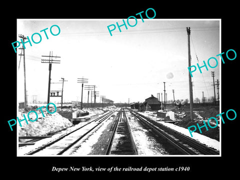 OLD LARGE HISTORIC PHOTO OF DEPEW NEW YORK, THE RAILROAD DEPOT STATION c1940