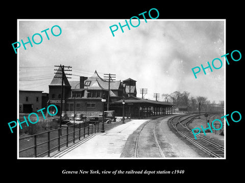 OLD LARGE HISTORIC PHOTO OF GENEVA NEW YORK, THE RAILROAD DEPOT STATION c1940