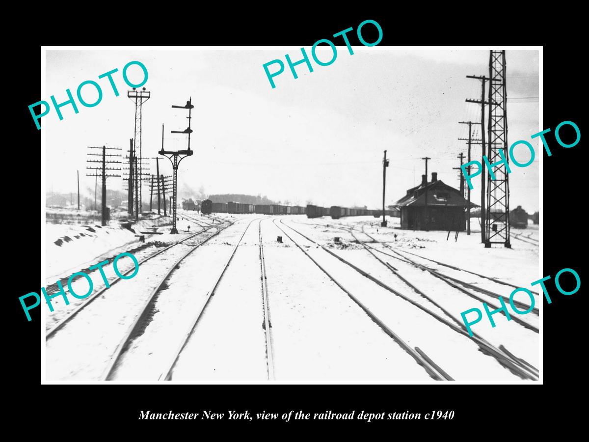 OLD LARGE HISTORIC PHOTO OF MANCHESTER NEW YORK, RAILROAD DEPOT STATION c1940 1