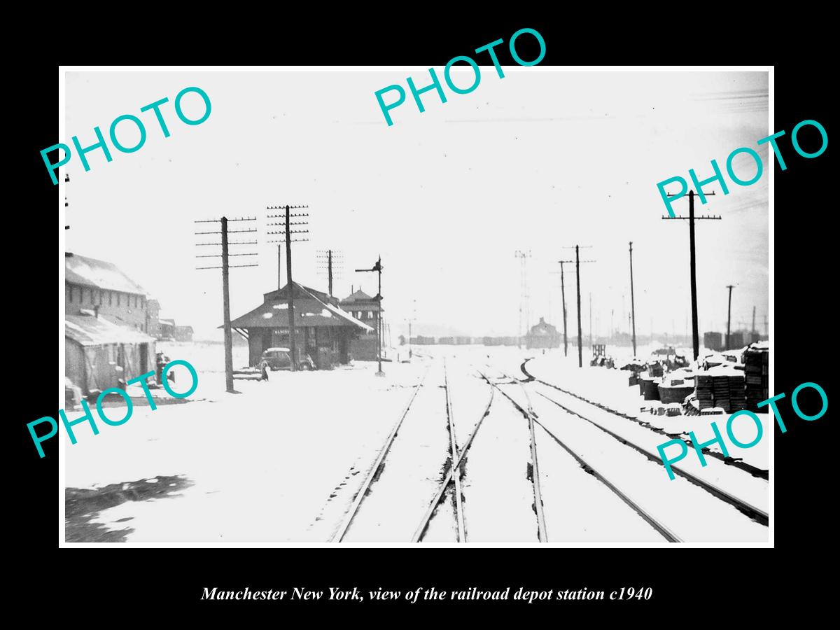 OLD LARGE HISTORIC PHOTO OF MANCHESTER NEW YORK, RAILROAD DEPOT STATION c1940 2