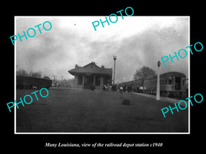 OLD LARGE HISTORIC PHOTO OF MANY LOUISIANA, THE RAILROAD DEPOT STATION c1940