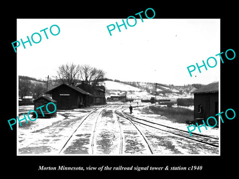 OLD LARGE HISTORIC PHOTO OF MORTON MINNESOTA, THE RAILROAD DEPOT STATION c1940