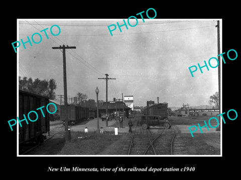 OLD LARGE HISTORIC PHOTO OF NEW ULM MINNESOTA, THE RAILROAD DEPOT STATION c1940