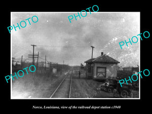 OLD LARGE HISTORIC PHOTO OF NORCO LOUISIANA, THE RAILROAD DEPOT STATION c1940