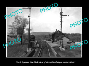 OLD LARGE HISTORIC PHOTO OF NORTH SPENCER NEW YORK, RAILROAD DEPOT STATION c1940