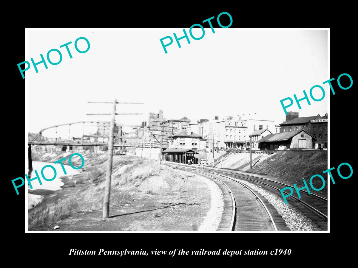 OLD LARGE HISTORIC PHOTO OF PITTSTON PENNSYLVANIA RAILROAD DEPOT STATION c1940