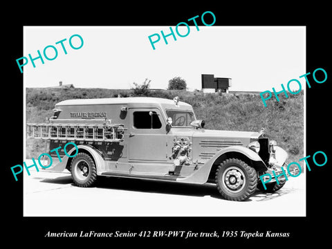 OLD HISTORIC PHOTO OF AMERICAN LAFRANCE FIRE TRUCK,1935 TOPEKA KANSAS