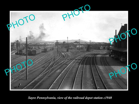 OLD LARGE HISTORIC PHOTO OF SAYRE PENNSYLVANIA RAILROAD DEPOT STATION c1940