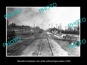 OLD LARGE HISTORIC PHOTO OF SHORELINE LOUISIANA RAILROAD DEPOT STATION c1940