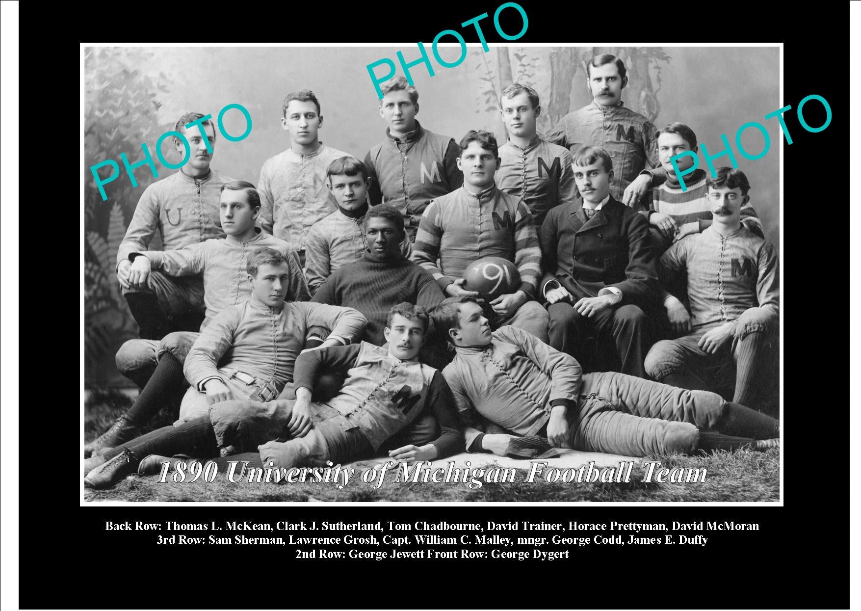 OLD LARGE HISTORIC PHOTO OF UNIVERSITY OF MICHIGAN FOOTBALL TEAM 1890