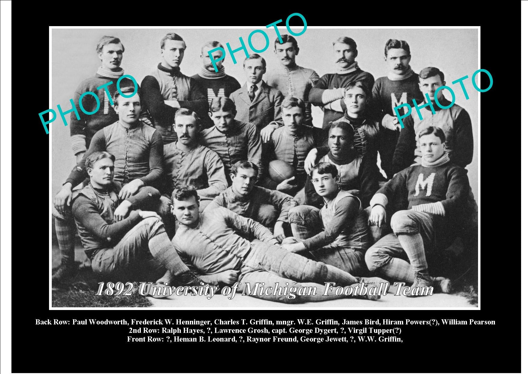 OLD LARGE HISTORIC PHOTO OF UNIVERSITY OF MICHIGAN FOOTBALL TEAM 1892