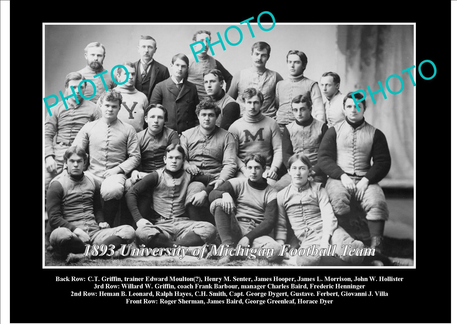 OLD LARGE HISTORIC PHOTO OF UNIVERSITY OF MICHIGAN FOOTBALL TEAM 1893