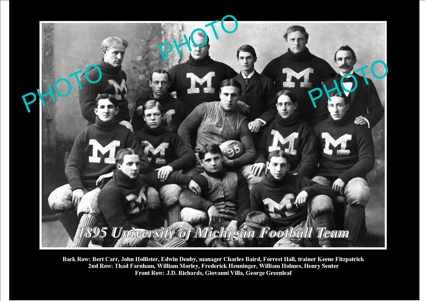 OLD LARGE HISTORIC PHOTO OF UNIVERSITY OF MICHIGAN FOOTBALL TEAM 1895