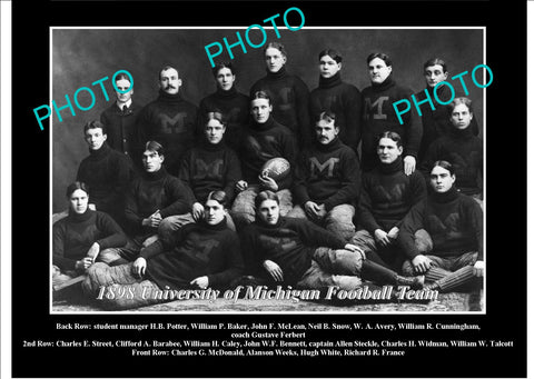 OLD LARGE HISTORIC PHOTO OF UNIVERSITY OF MICHIGAN FOOTBALL TEAM 1898