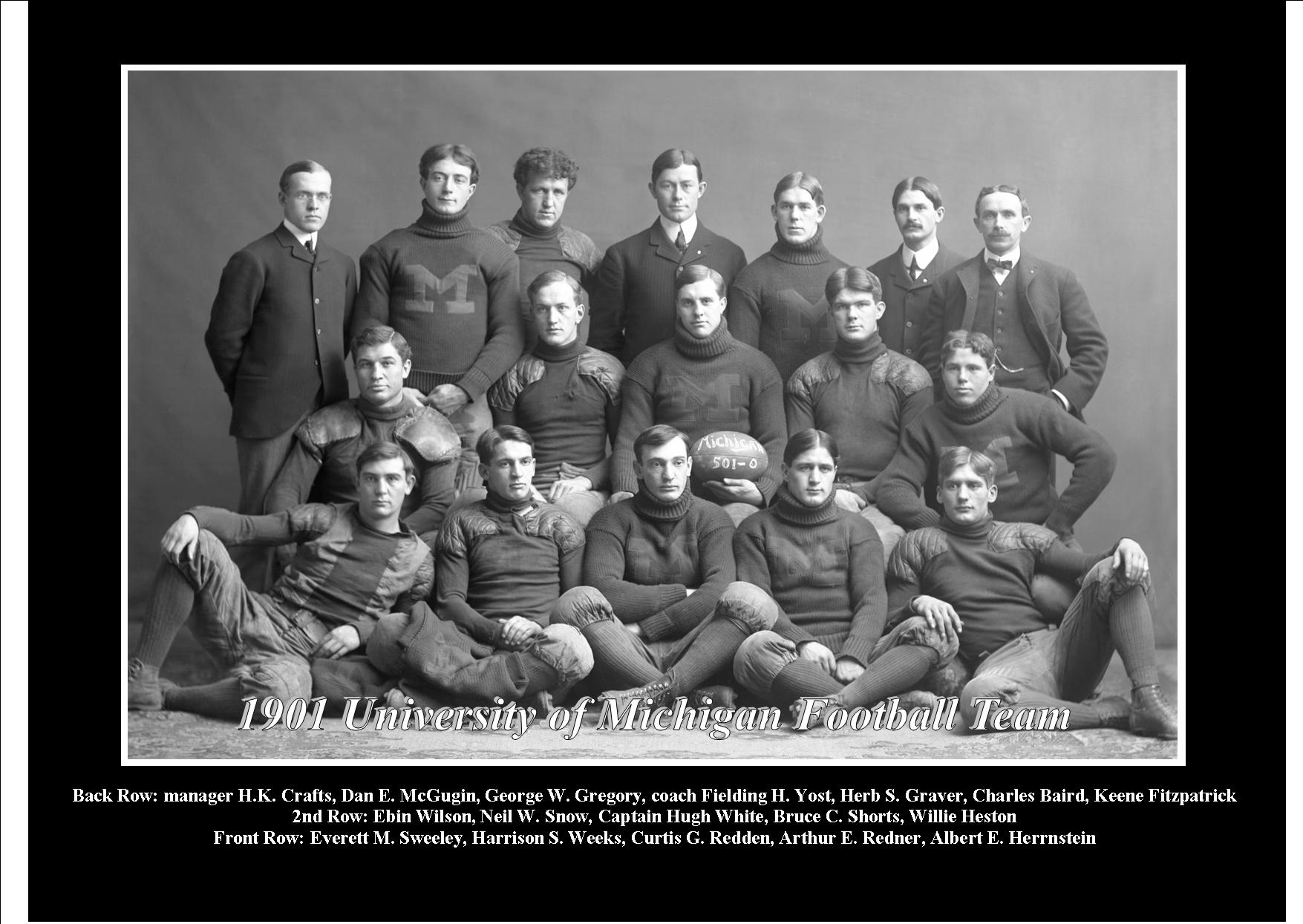 OLD LARGE HISTORIC PHOTO OF UNIVERSITY OF MICHIGAN FOOTBALL TEAM 1901