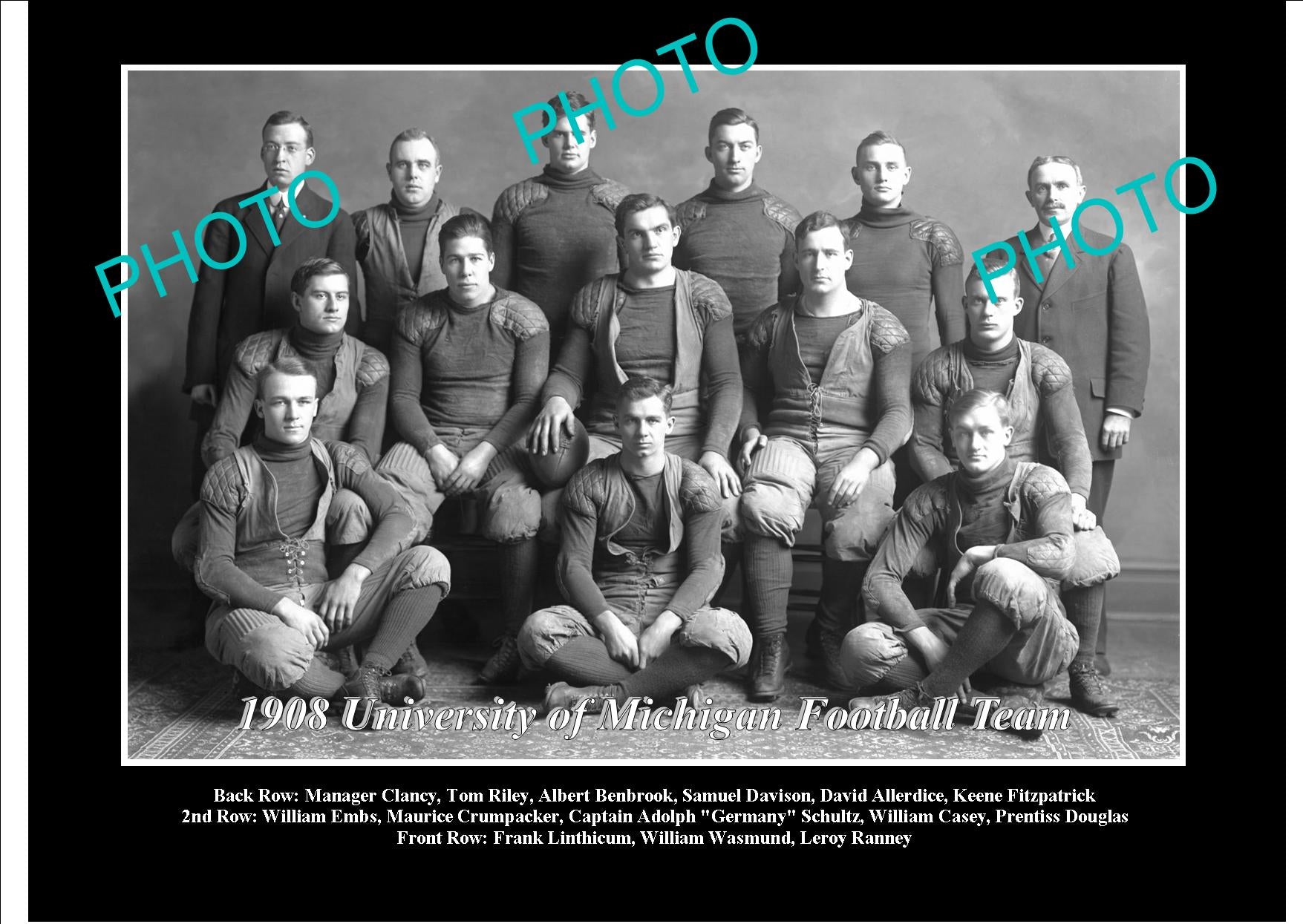 OLD LARGE HISTORIC PHOTO OF UNIVERSITY OF MICHIGAN FOOTBALL TEAM 1908