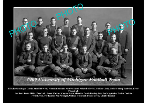 OLD LARGE HISTORIC PHOTO OF UNIVERSITY OF MICHIGAN FOOTBALL TEAM 1909