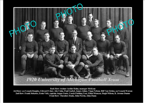 OLD LARGE HISTORIC PHOTO OF UNIVERSITY OF MICHIGAN FOOTBALL TEAM 1920