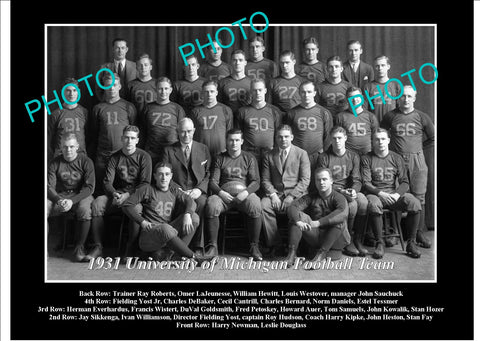 OLD LARGE HISTORIC PHOTO OF UNIVERSITY OF MICHIGAN FOOTBALL TEAM 1931