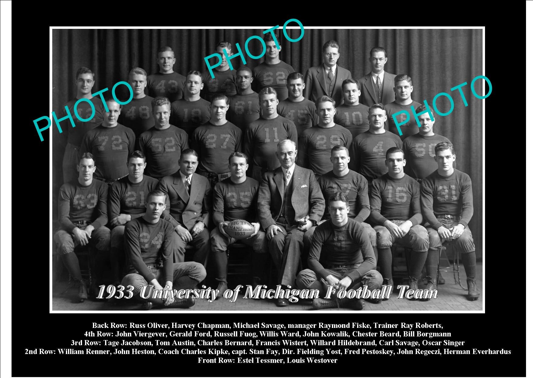 OLD LARGE HISTORIC PHOTO OF UNIVERSITY OF MICHIGAN FOOTBALL TEAM 1933