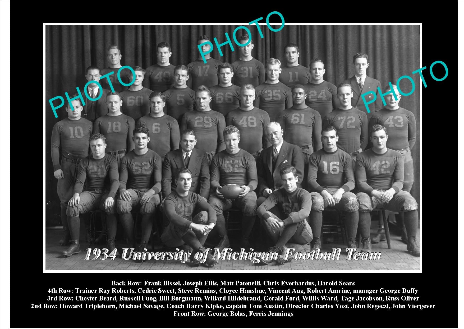 OLD LARGE HISTORIC PHOTO OF UNIVERSITY OF MICHIGAN FOOTBALL TEAM 1934