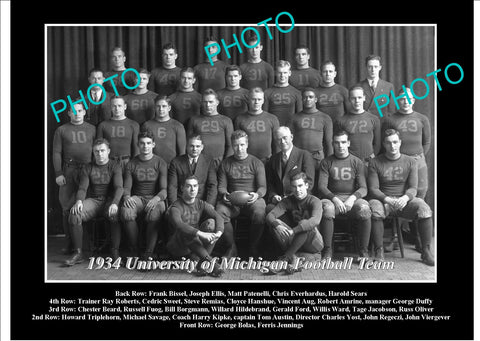 OLD LARGE HISTORIC PHOTO OF UNIVERSITY OF MICHIGAN FOOTBALL TEAM 1934