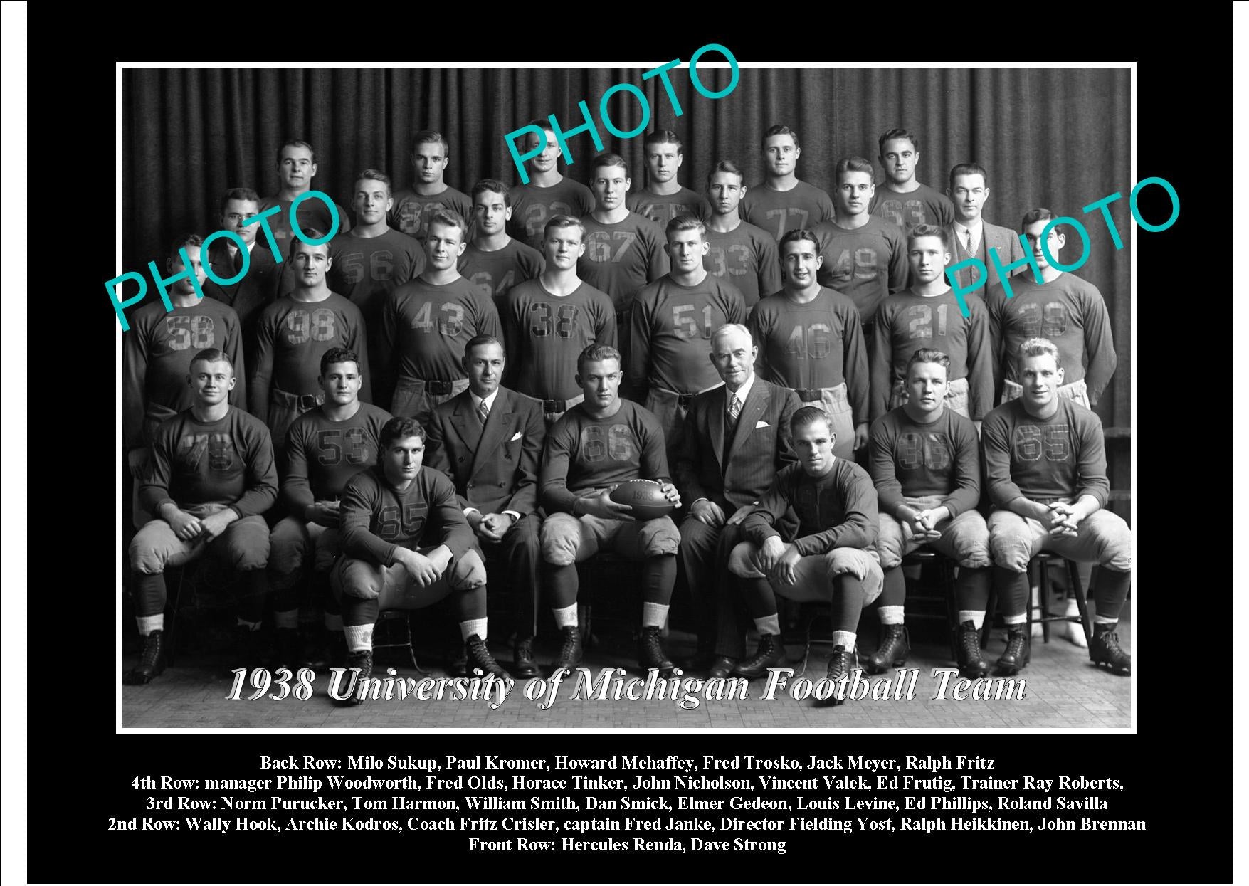 OLD LARGE HISTORIC PHOTO OF UNIVERSITY OF MICHIGAN FOOTBALL TEAM 1938