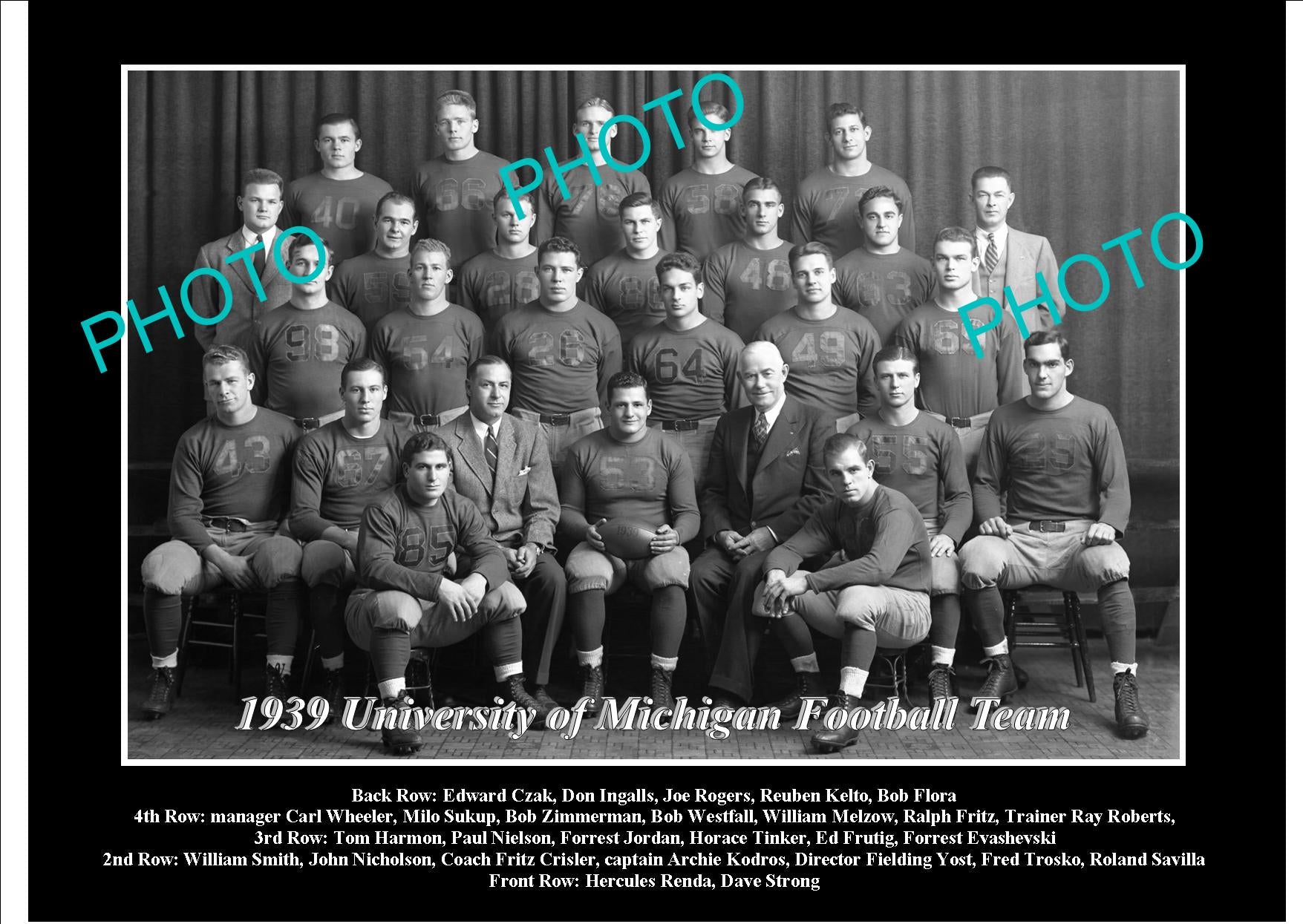 OLD LARGE HISTORIC PHOTO OF UNIVERSITY OF MICHIGAN FOOTBALL TEAM 1939