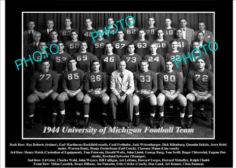 OLD LARGE HISTORIC PHOTO OF UNIVERSITY OF MICHIGAN FOOTBALL TEAM 1944