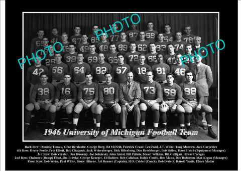 OLD LARGE HISTORIC PHOTO OF UNIVERSITY OF MICHIGAN FOOTBALL TEAM 1946