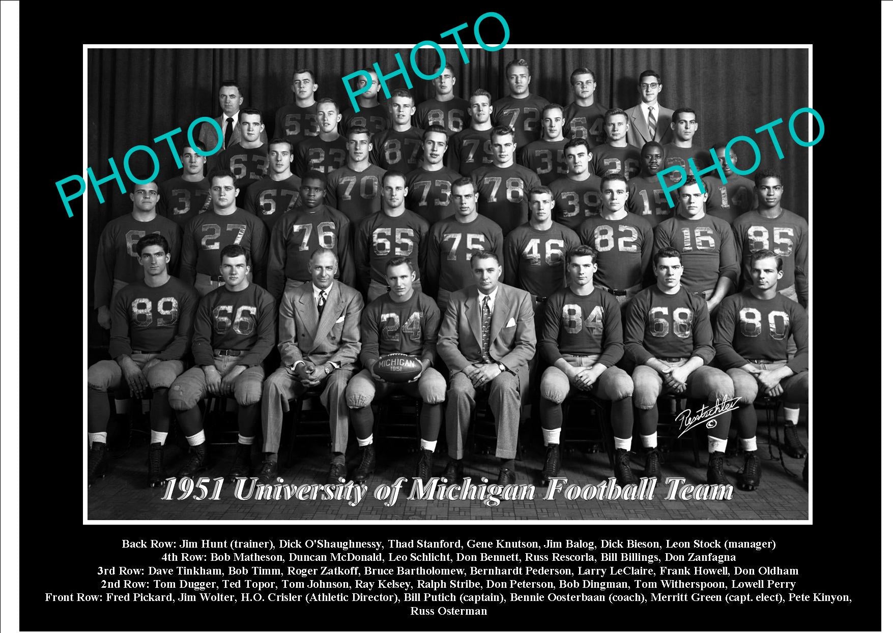 OLD LARGE HISTORIC PHOTO OF UNIVERSITY OF MICHIGAN FOOTBALL TEAM 1951