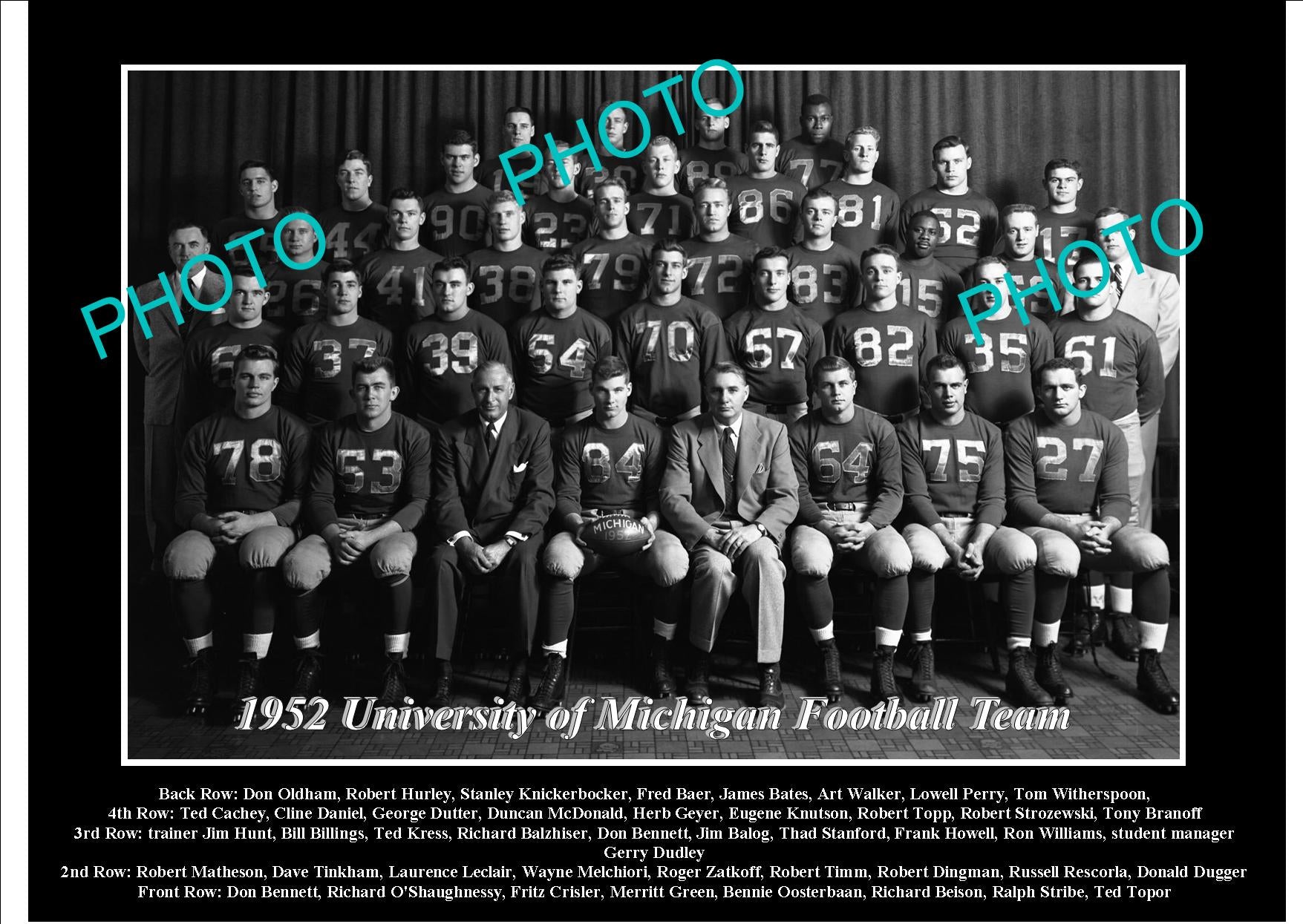 OLD LARGE HISTORIC PHOTO OF UNIVERSITY OF MICHIGAN FOOTBALL TEAM 1952