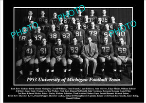 OLD LARGE HISTORIC PHOTO OF UNIVERSITY OF MICHIGAN FOOTBALL TEAM 1953