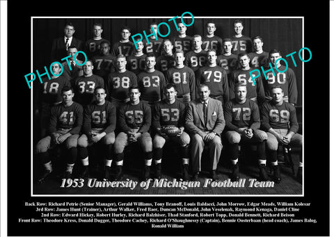 OLD LARGE HISTORIC PHOTO OF UNIVERSITY OF MICHIGAN FOOTBALL TEAM 1953