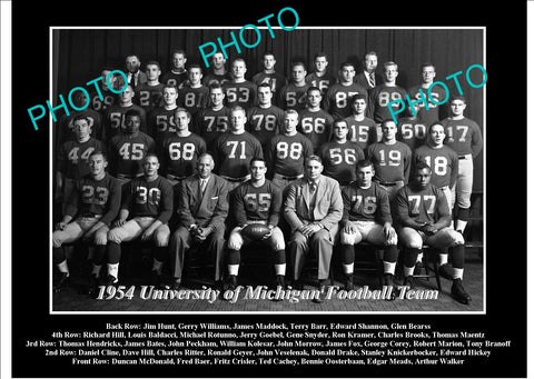 OLD LARGE HISTORIC PHOTO OF UNIVERSITY OF MICHIGAN FOOTBALL TEAM 1954