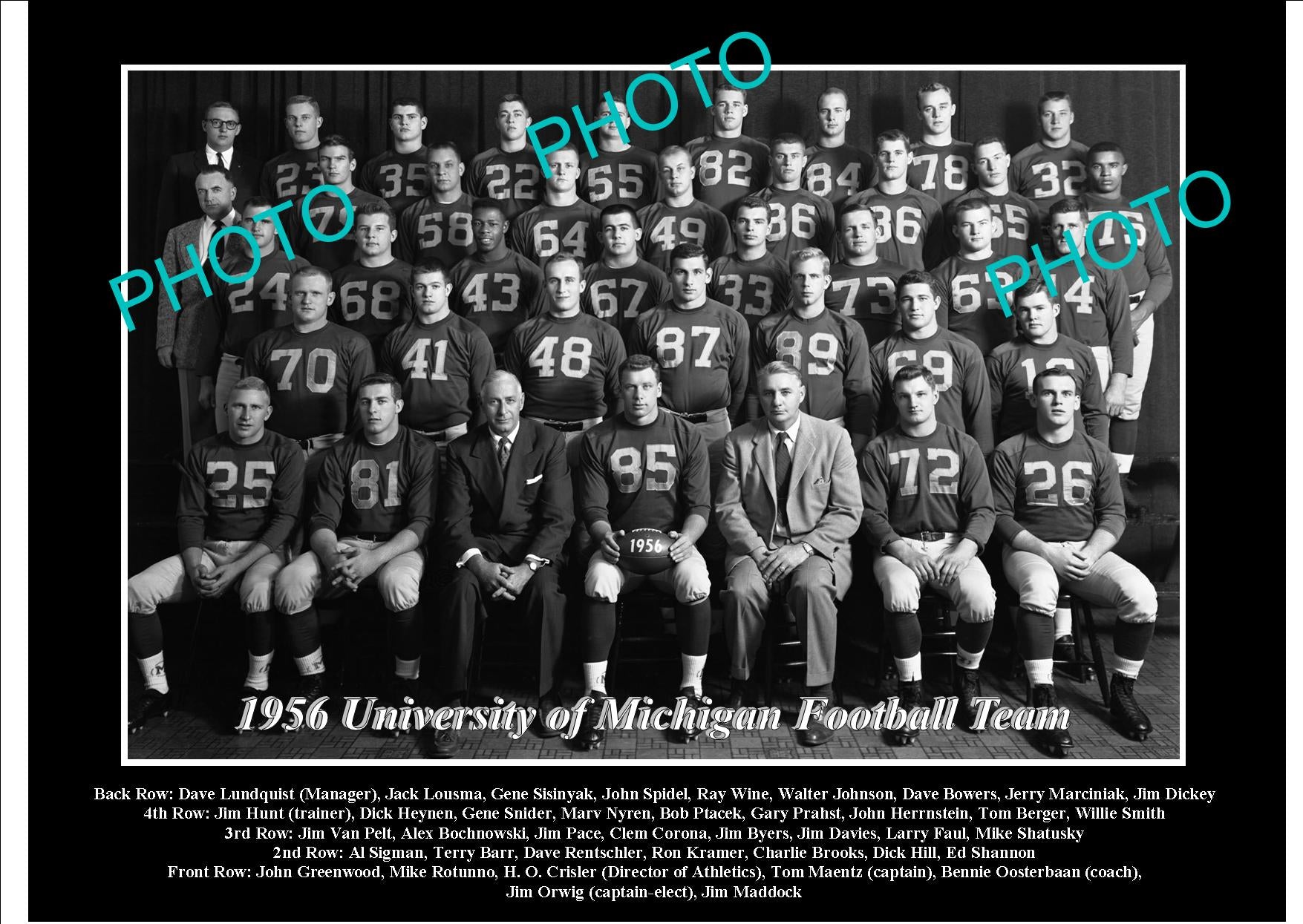 OLD LARGE HISTORIC PHOTO OF UNIVERSITY OF MICHIGAN FOOTBALL TEAM 1956