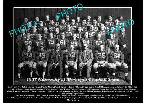 OLD LARGE HISTORIC PHOTO OF UNIVERSITY OF MICHIGAN FOOTBALL TEAM 1957