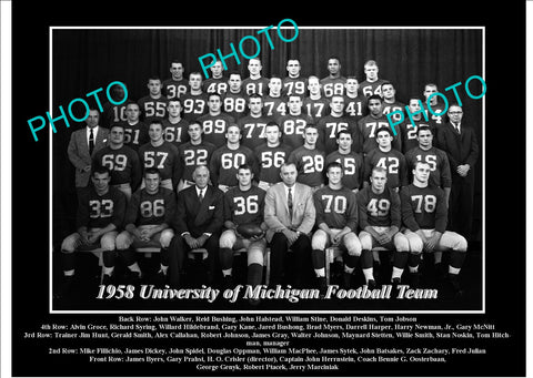 OLD LARGE HISTORIC PHOTO OF UNIVERSITY OF MICHIGAN FOOTBALL TEAM 1958