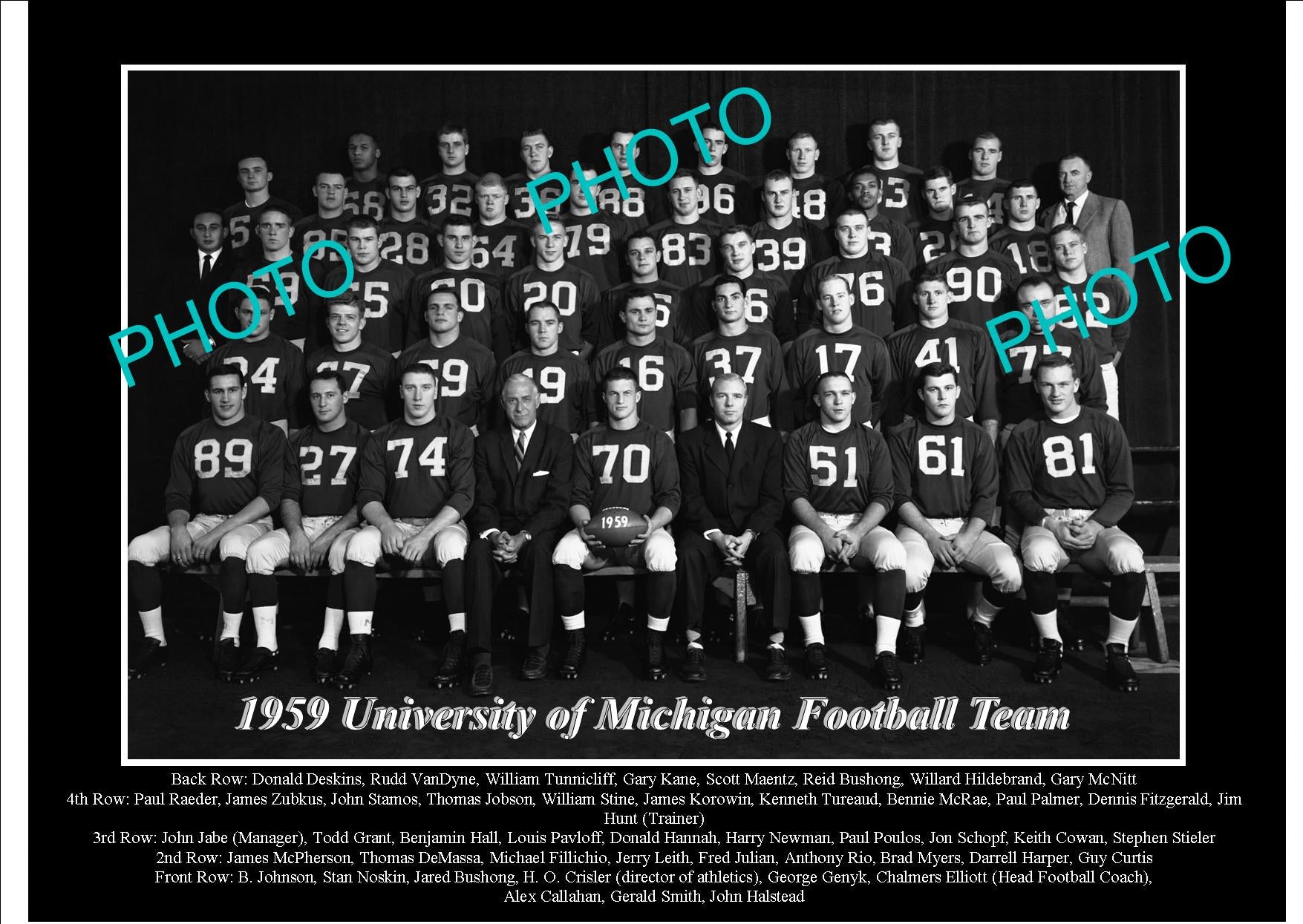 OLD LARGE HISTORIC PHOTO OF UNIVERSITY OF MICHIGAN FOOTBALL TEAM 1959