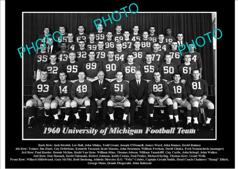 OLD LARGE HISTORIC PHOTO OF UNIVERSITY OF MICHIGAN FOOTBALL TEAM 1960