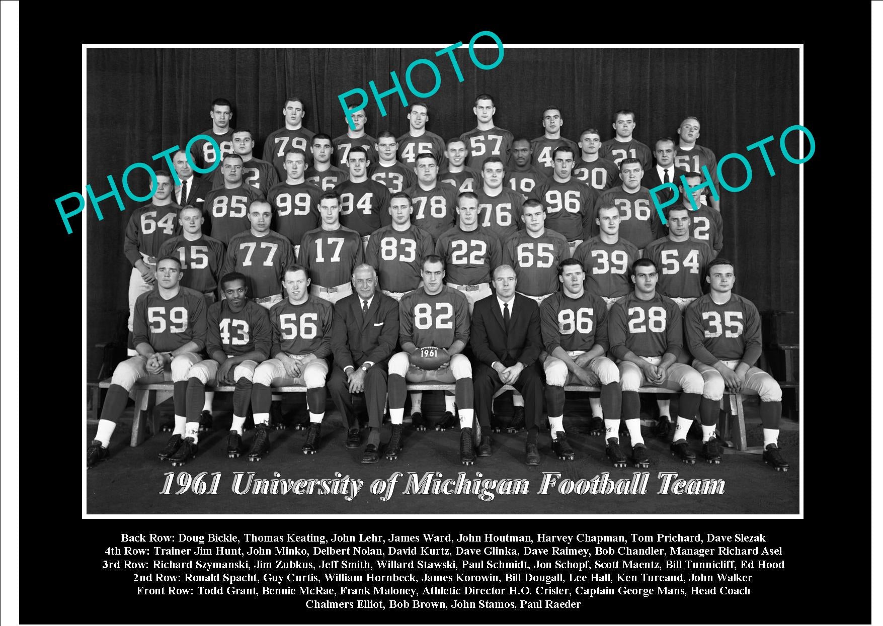 OLD LARGE HISTORIC PHOTO OF UNIVERSITY OF MICHIGAN FOOTBALL TEAM 1961