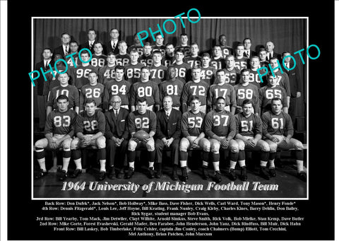 OLD LARGE HISTORIC PHOTO OF UNIVERSITY OF MICHIGAN FOOTBALL TEAM 1964