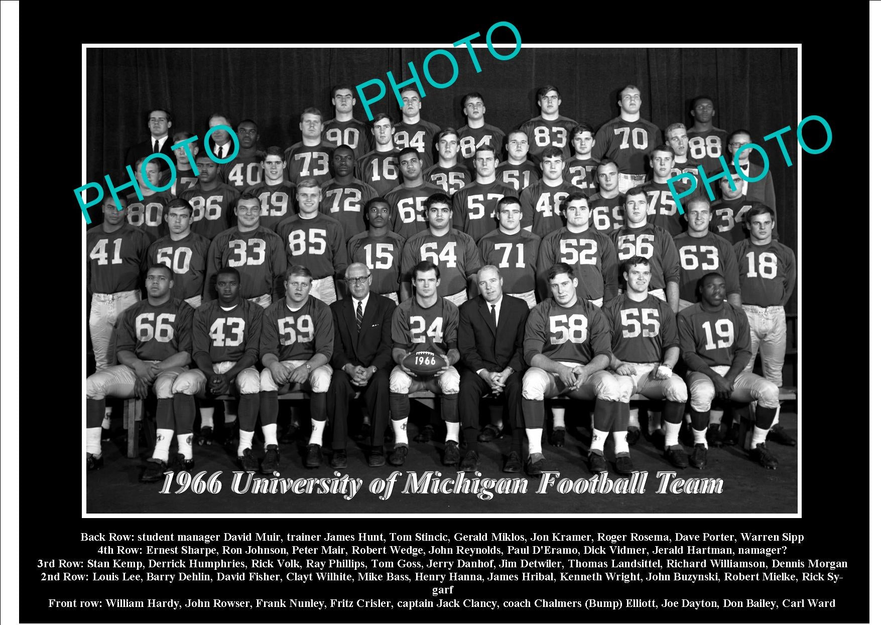 OLD LARGE HISTORIC PHOTO OF UNIVERSITY OF MICHIGAN FOOTBALL TEAM 1966