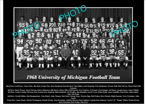 OLD LARGE HISTORIC PHOTO OF UNIVERSITY OF MICHIGAN FOOTBALL TEAM 1968