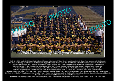 OLD LARGE HISTORIC PHOTO OF UNIVERSITY OF MICHIGAN FOOTBALL TEAM 1969