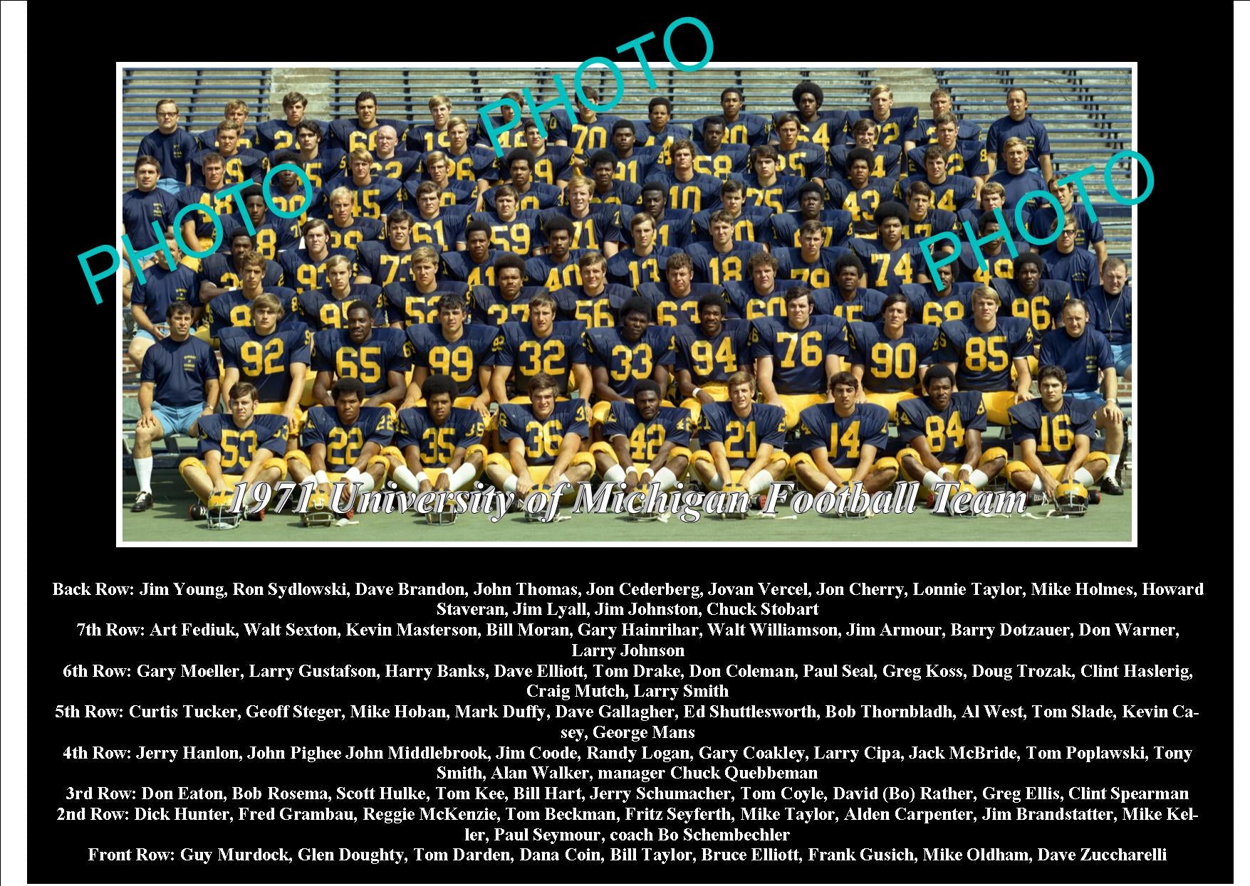 OLD LARGE HISTORIC PHOTO OF UNIVERSITY OF MICHIGAN FOOTBALL TEAM 1971