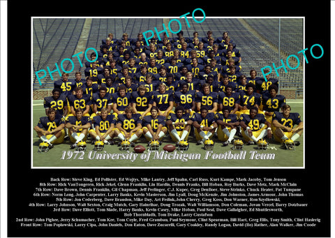 OLD LARGE HISTORIC PHOTO OF UNIVERSITY OF MICHIGAN FOOTBALL TEAM 1972