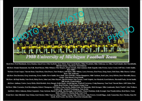 OLD LARGE HISTORIC PHOTO OF UNIVERSITY OF MICHIGAN FOOTBALL TEAM 1980